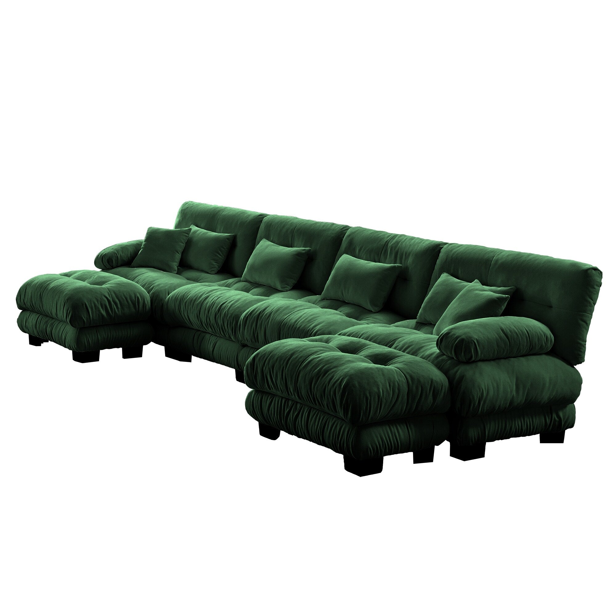 Canapé modulable 4 places en chenille avec 2 poufs et oreiller pour le salon