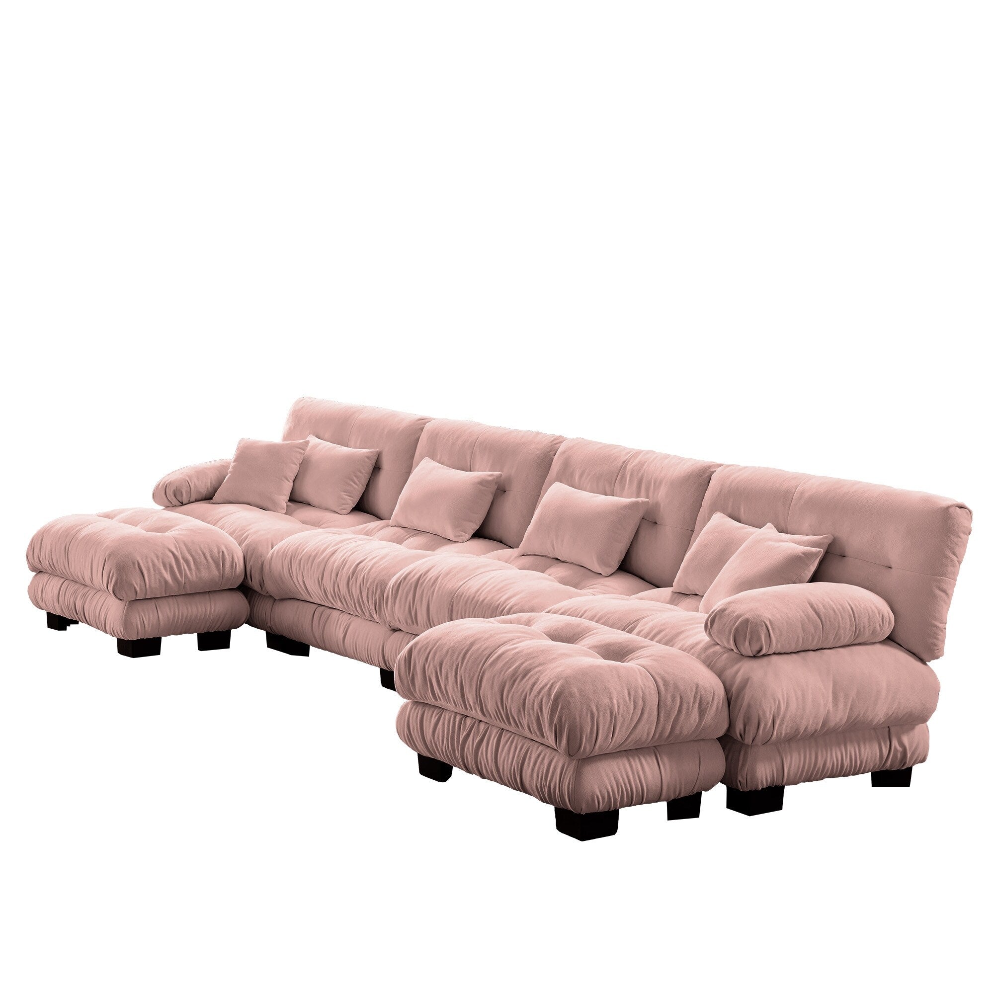 Canapé modulable 4 places en chenille avec 2 poufs et oreiller pour le salon