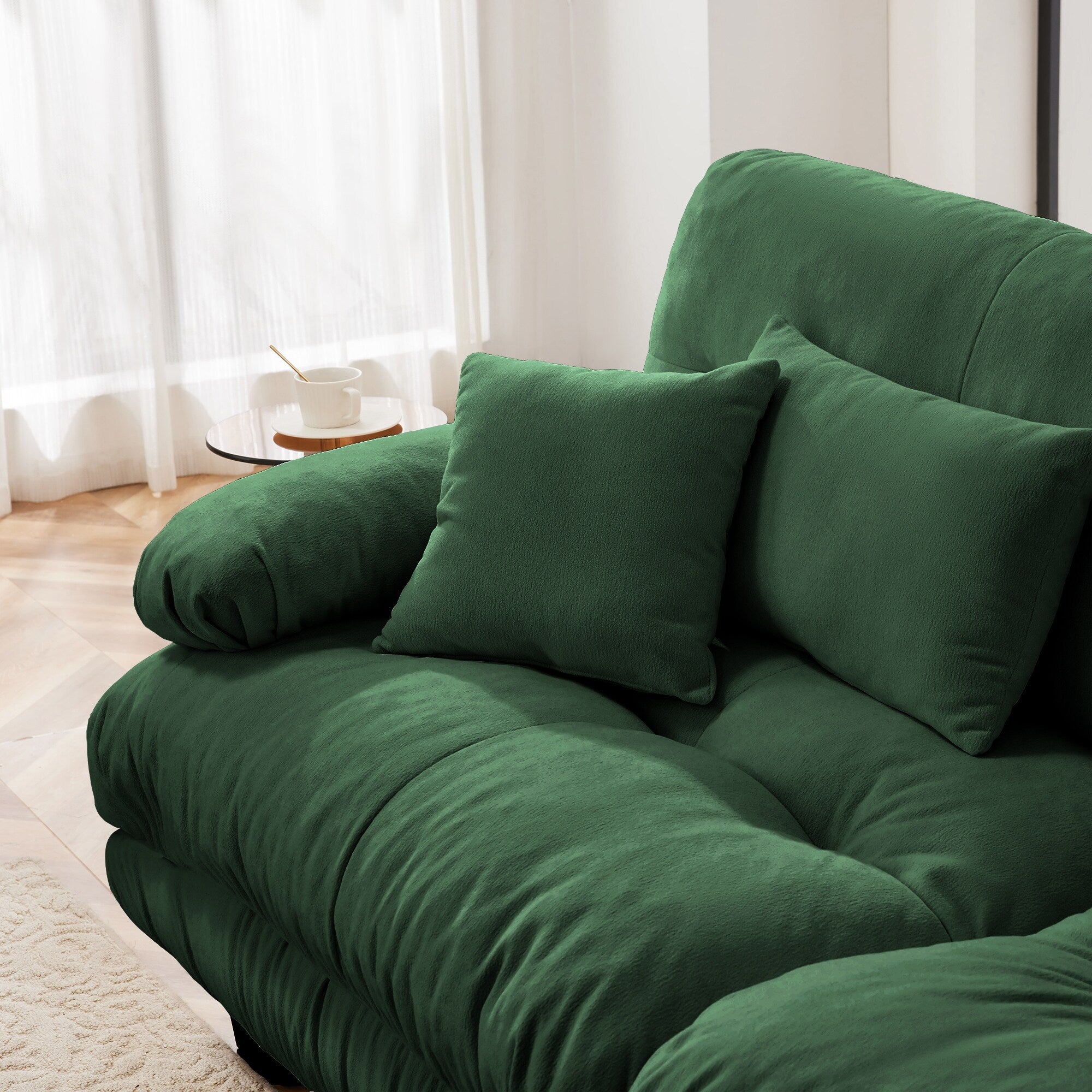 Canapé modulable 4 places en chenille avec 2 poufs et oreiller pour le salon