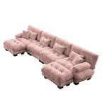 Canapé modulable 4 places en chenille avec 2 poufs et oreiller pour le salon