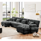 Canapé modulable 4 places en chenille avec 2 poufs et oreiller pour le salon