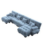 Canapé modulable 4 places en chenille avec 2 poufs et oreiller pour le salon