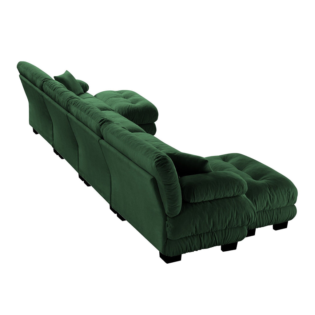 Canapé modulable 4 places en chenille avec 2 poufs et oreiller pour le salon
