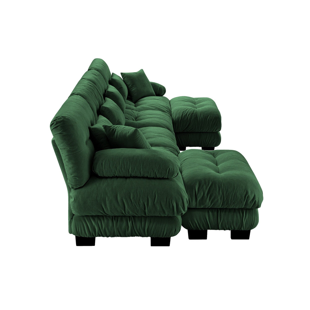 Canapé modulable 4 places en chenille avec 2 poufs et oreiller pour le salon