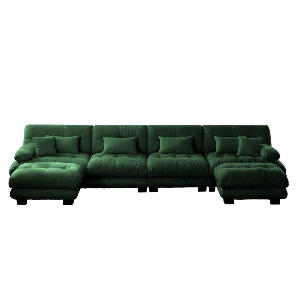 Canapé modulable 4 places en chenille avec 2 poufs et oreiller pour le salon