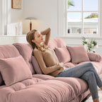 Canapé modulable 4 places en chenille avec 2 poufs et oreiller pour le salon