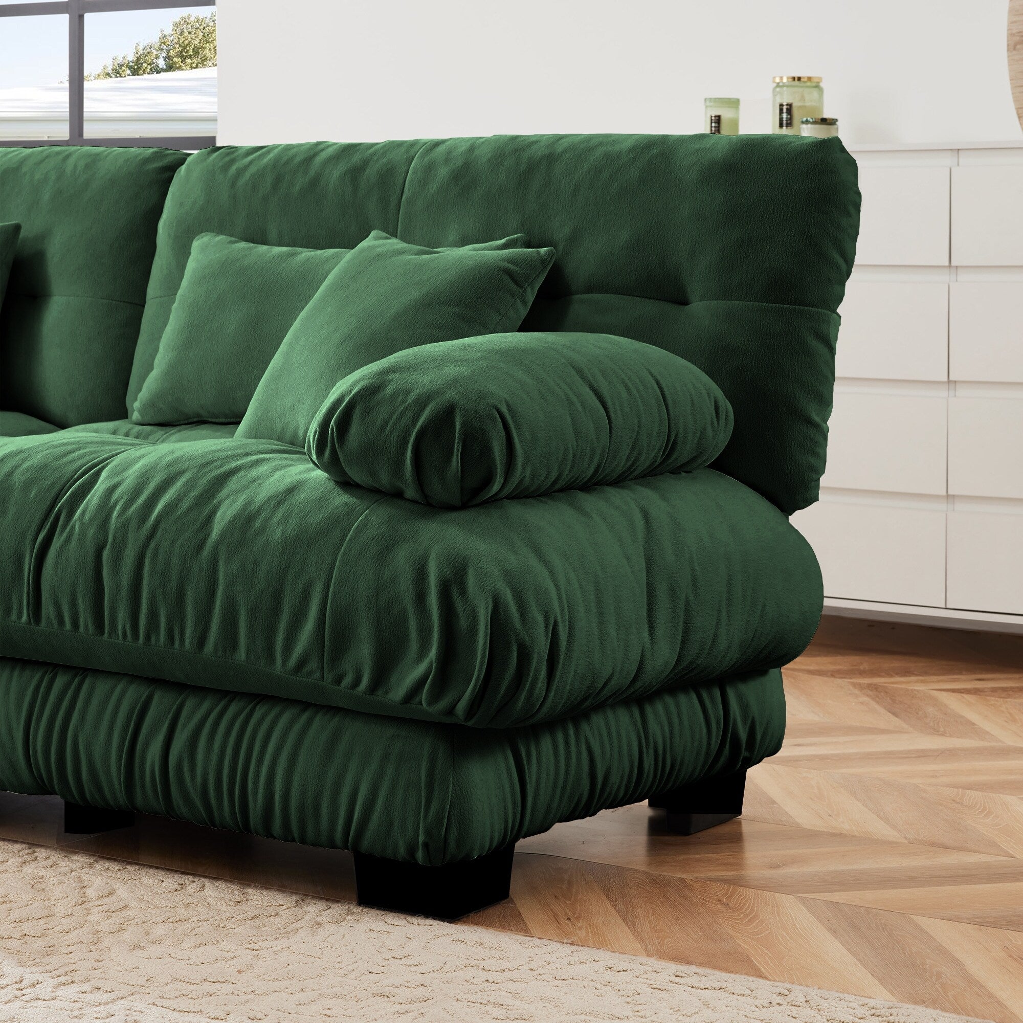Canapé modulable 4 places en chenille avec 2 poufs et oreiller pour le salon