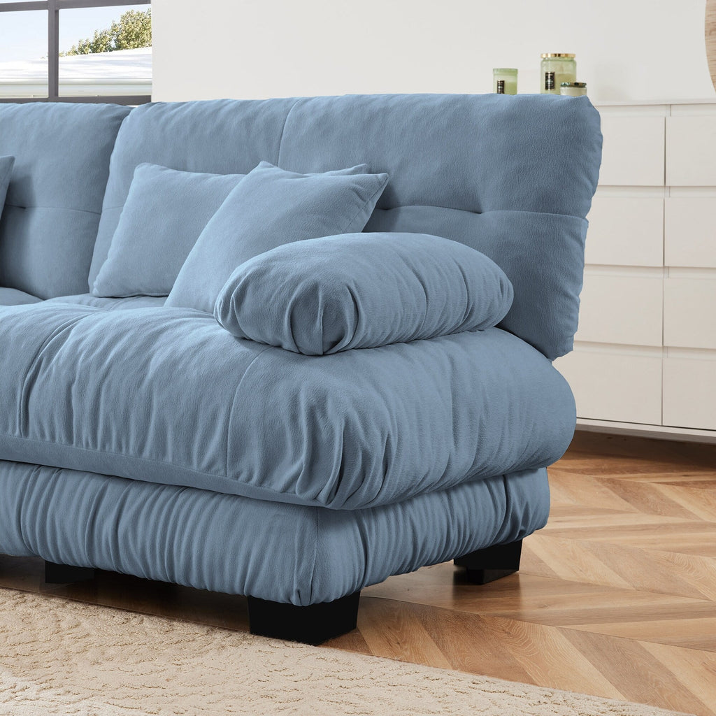 Canapé modulable 4 places en chenille avec 2 poufs et oreiller pour le salon