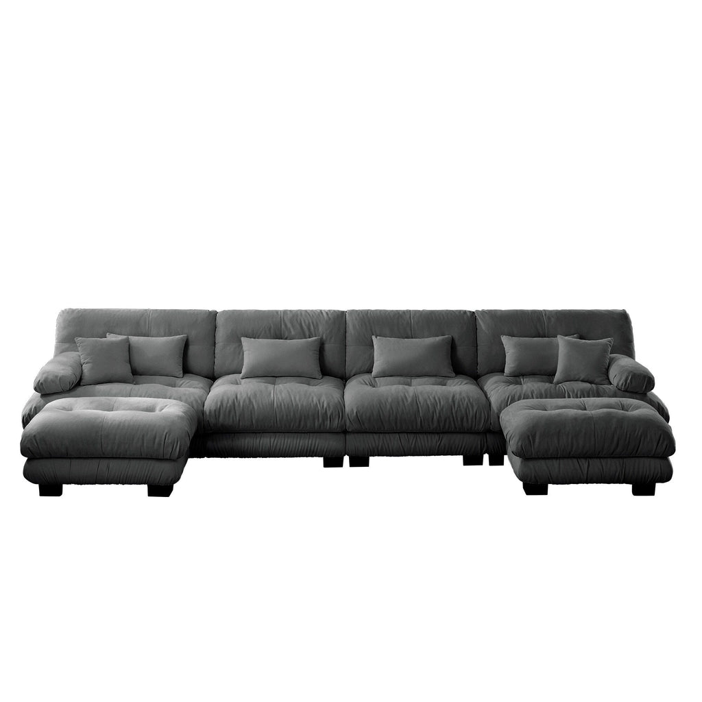 Canapé modulable 4 places en chenille avec 2 poufs et oreiller pour le salon