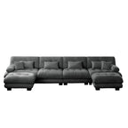 Canapé modulable 4 places en chenille avec 2 poufs et oreiller pour le salon