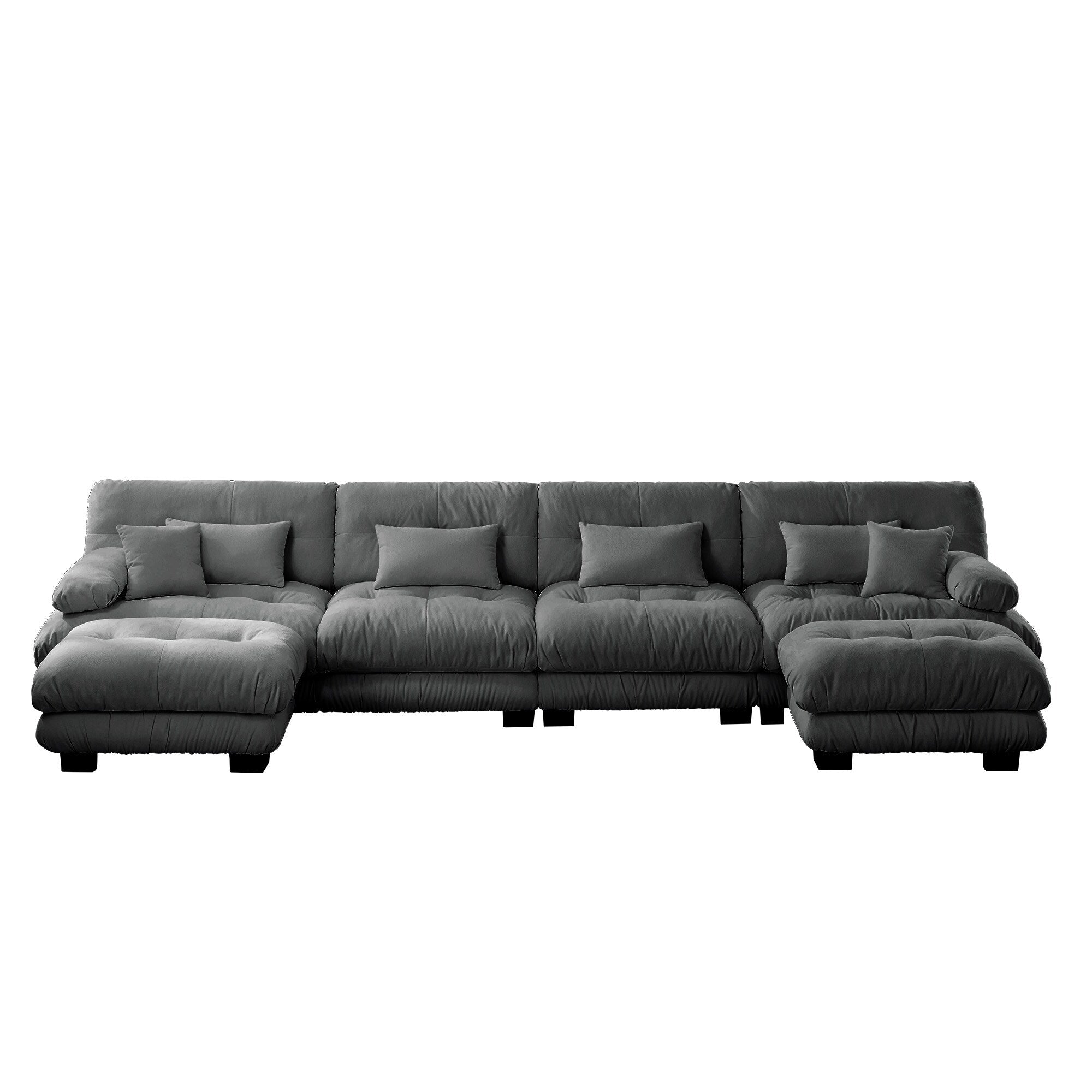 Canapé modulable 4 places en chenille avec 2 poufs et oreiller pour le salon