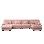 Canapé modulable 4 places en chenille avec 2 poufs et oreiller pour le salon