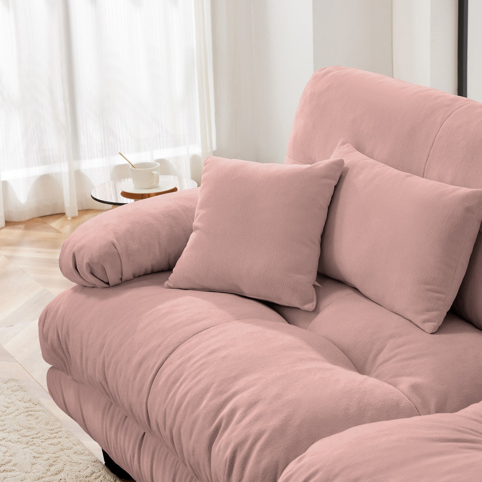 Canapé modulable 4 places en chenille avec 2 poufs et oreiller pour le salon