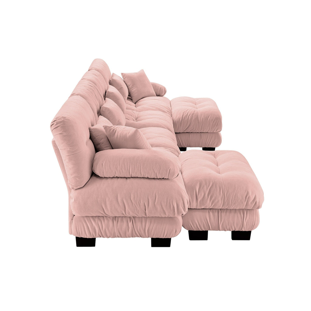 Canapé modulable 4 places en chenille avec 2 poufs et oreiller pour le salon