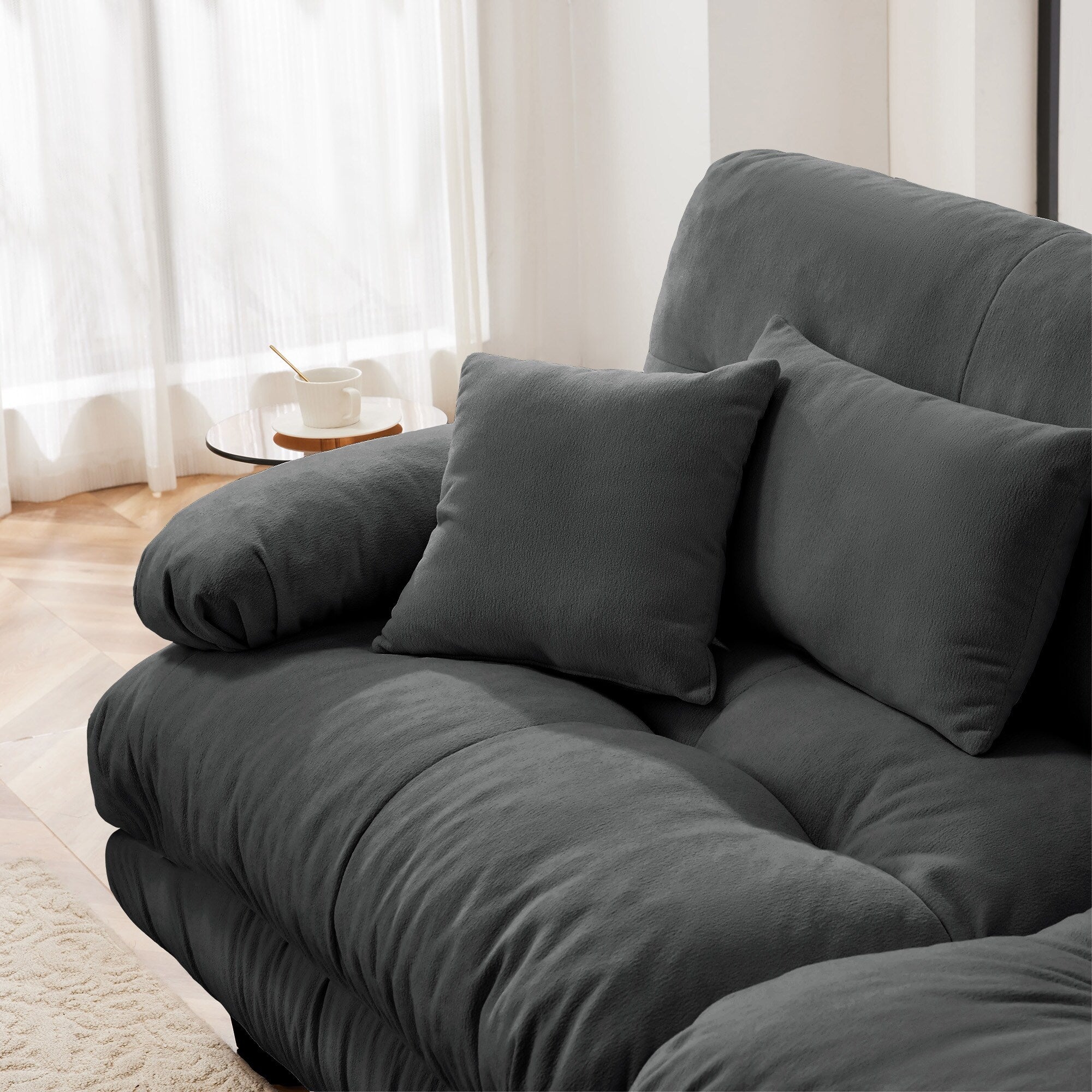 Canapé modulable 4 places en chenille avec 2 poufs et oreiller pour le salon
