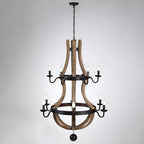 Lustre à 12 lumières de style campagnard français à deux niveaux en forme de tonneau à vin