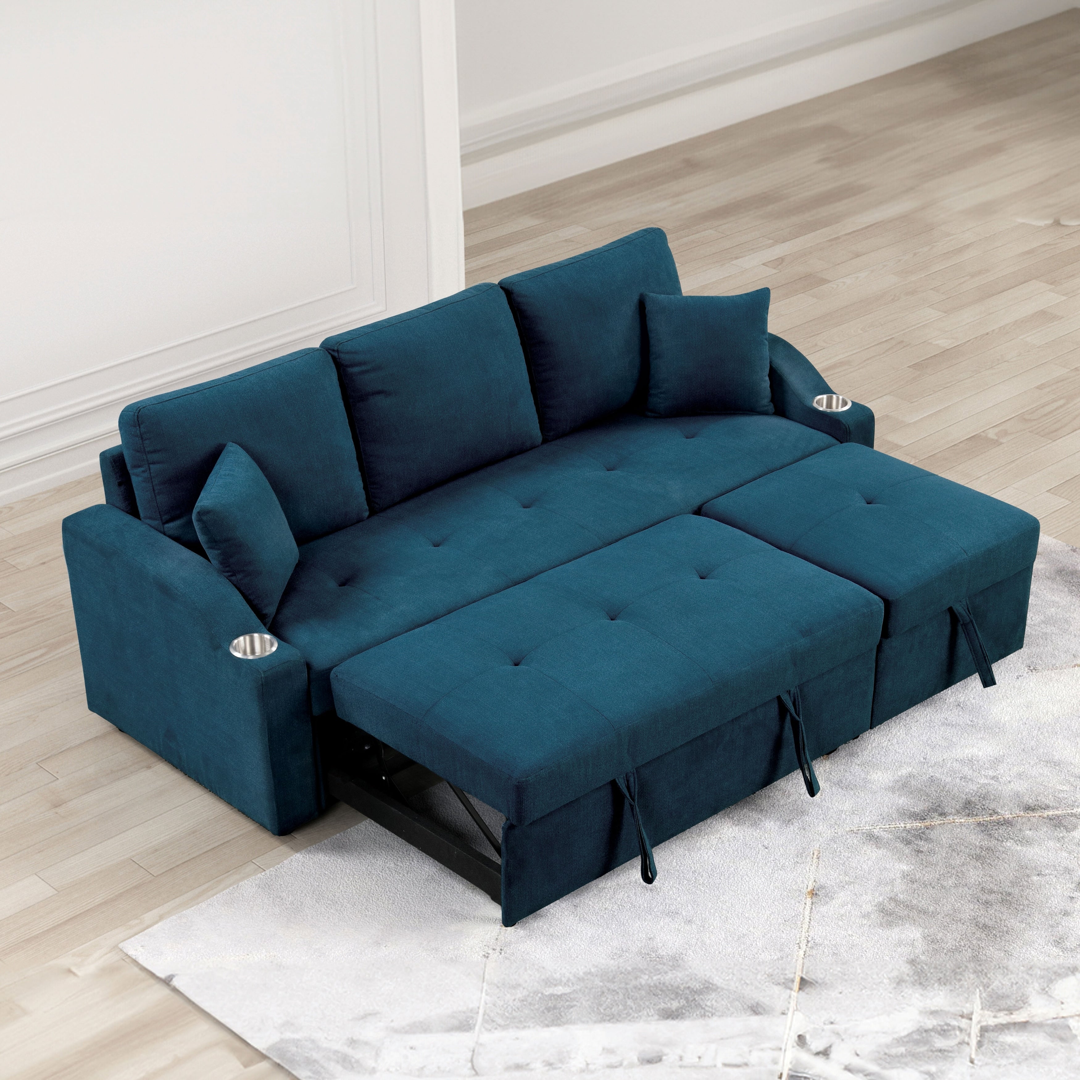 Canapé-lit sectionnel capitonné moderne Scarlett de Furniture of America, peu encombrant, avec porte-gobelets