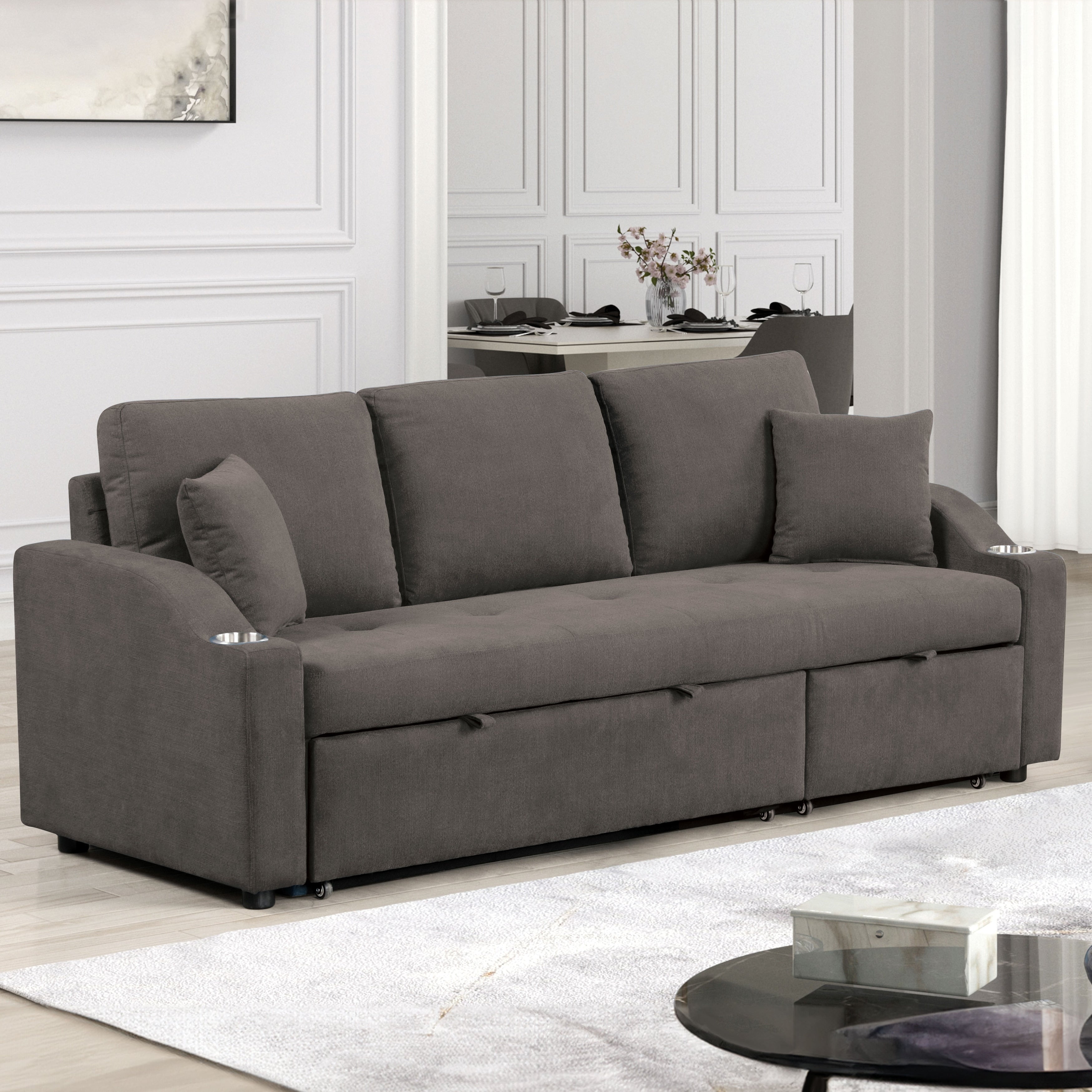 Canapé-lit sectionnel capitonné moderne Scarlett de Furniture of America, peu encombrant, avec porte-gobelets