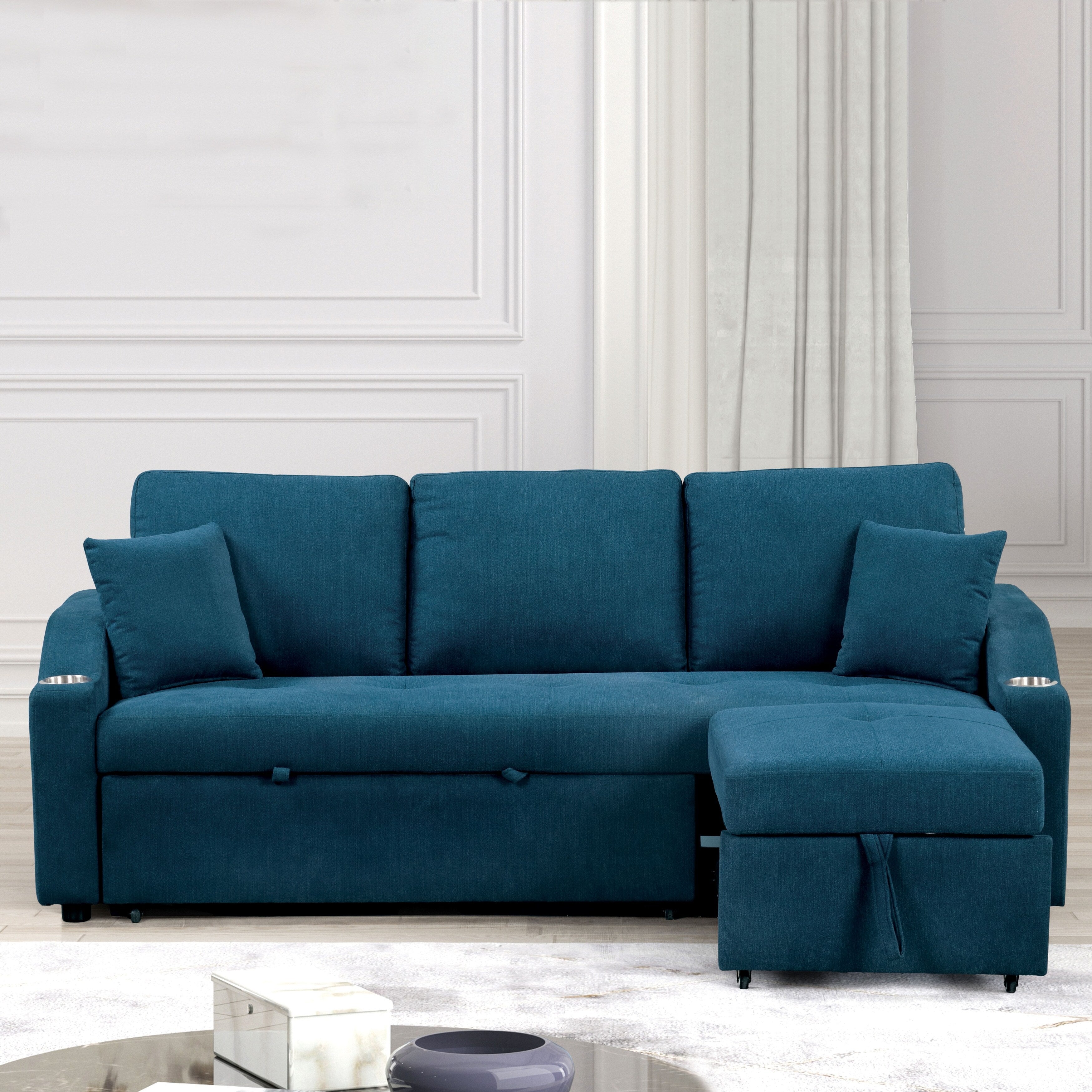Canapé-lit sectionnel capitonné moderne Scarlett de Furniture of America, peu encombrant, avec porte-gobelets