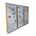 Ensemble de 3 impressions sur toile encadrée dorée Golden Birds