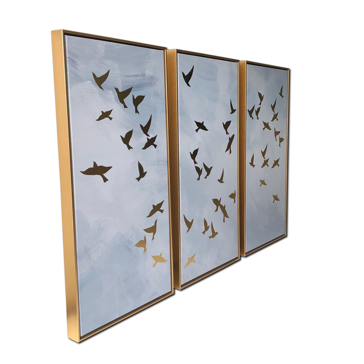 Ensemble de 3 impressions sur toile encadrée dorée Golden Birds