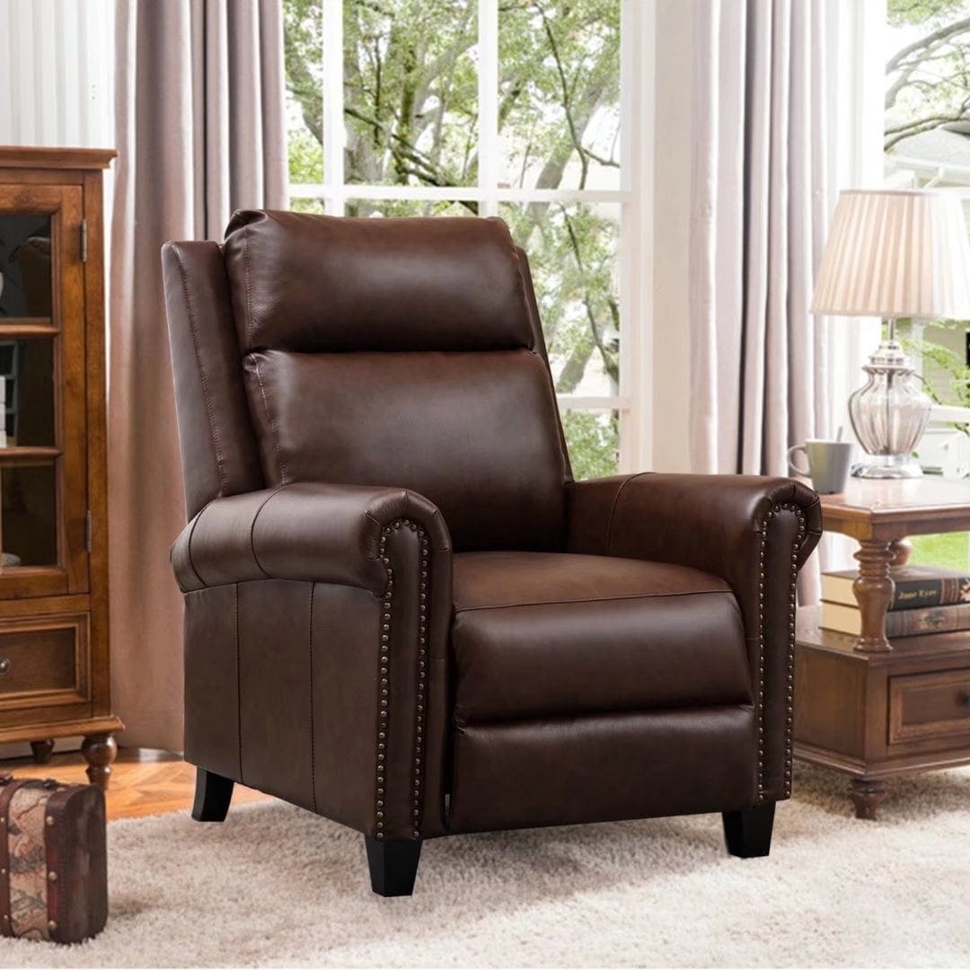 Fauteuil inclinable en cuir véritable avec accoudoirs et dossier confortables