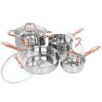 Batterie de cuisine Gibson Home Bransonville 8 pièces en acier inoxydable, chrome et bronze