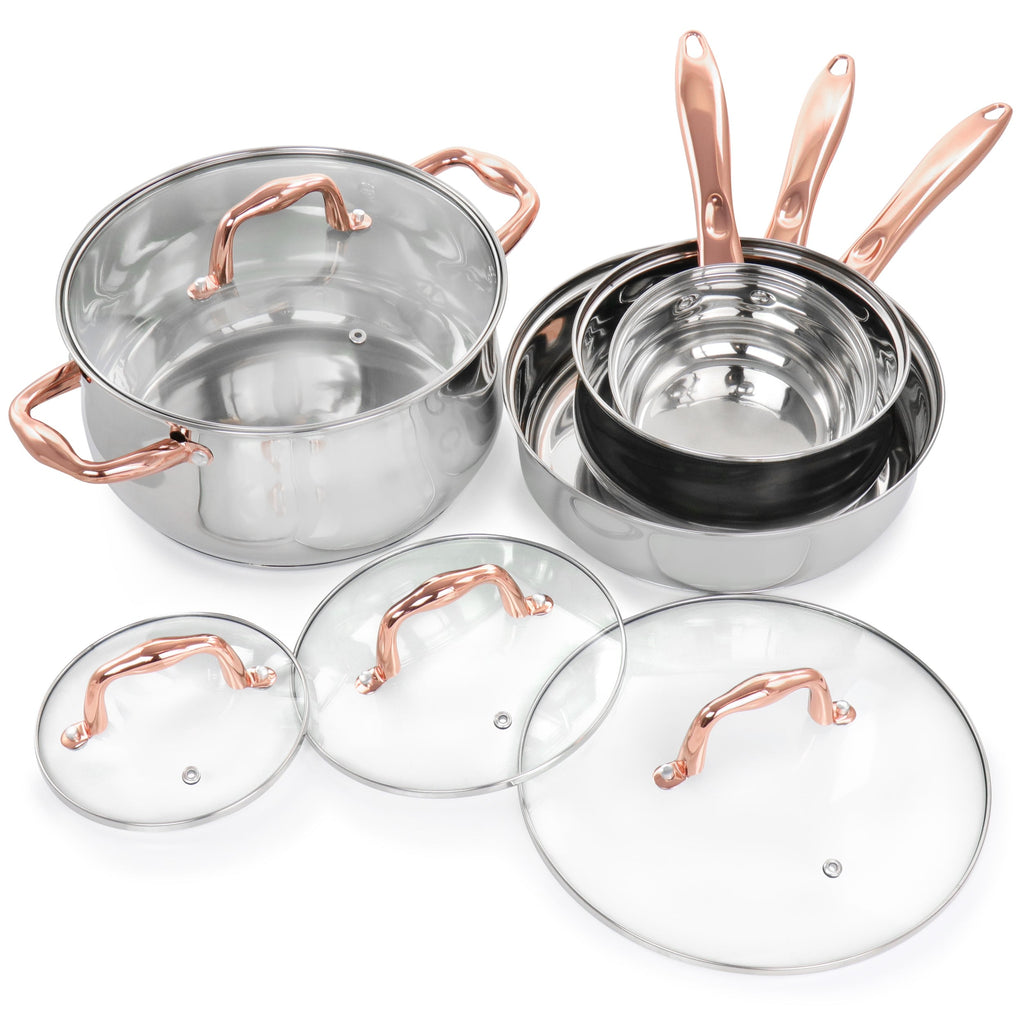 Batterie de cuisine Gibson Home Bransonville 8 pièces en acier inoxydable, chrome et bronze