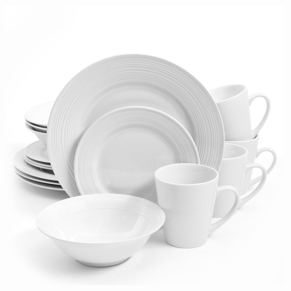 Service de table Gibson Home en céramique blanche, 16 pièces, motif buffet gaufré