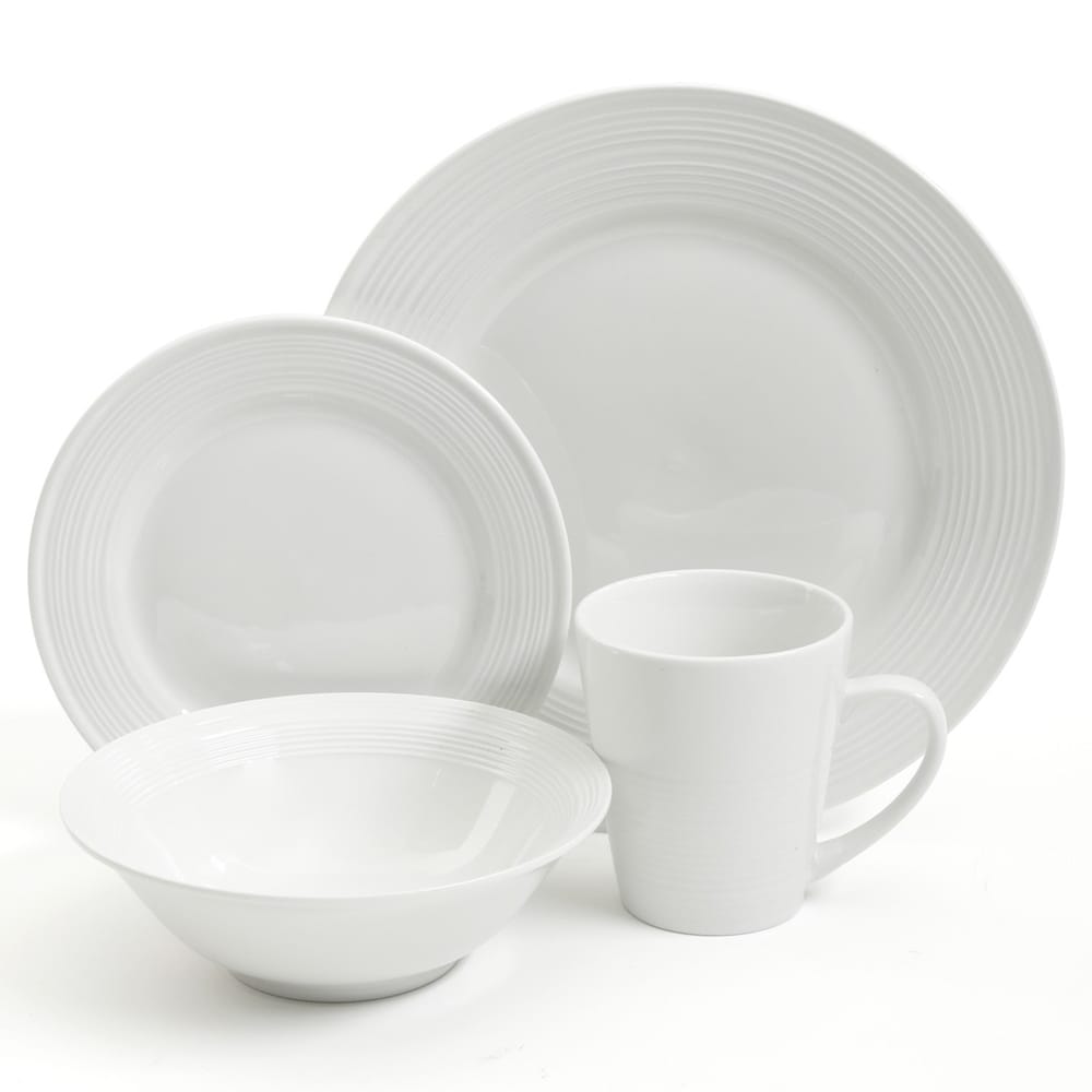 Service de table Gibson Home en céramique blanche, 16 pièces, motif buffet gaufré