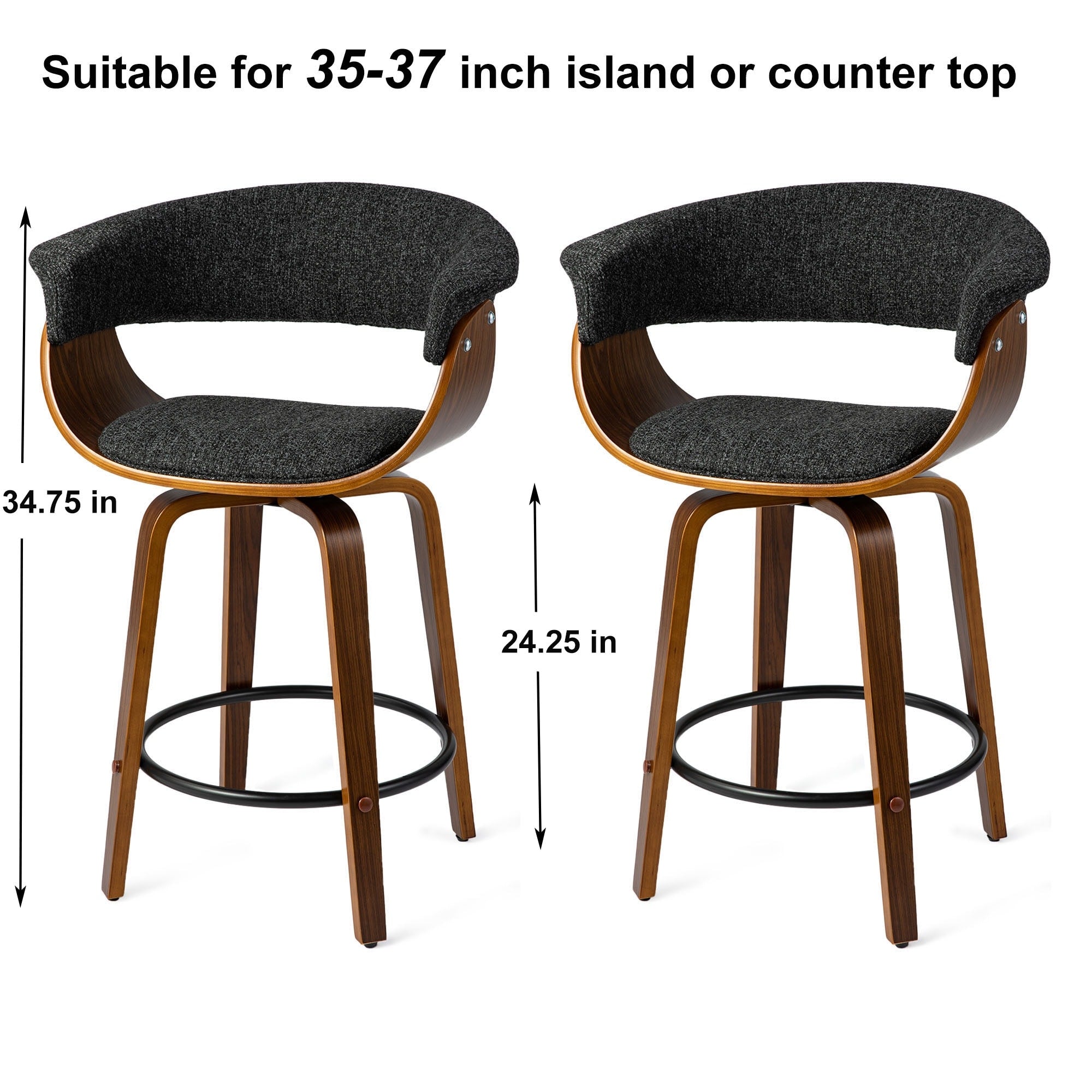 Glitzhome Lot de 2 ou 4 tabourets de bar pivotants modernes en bois à hauteur de comptoir et de bar