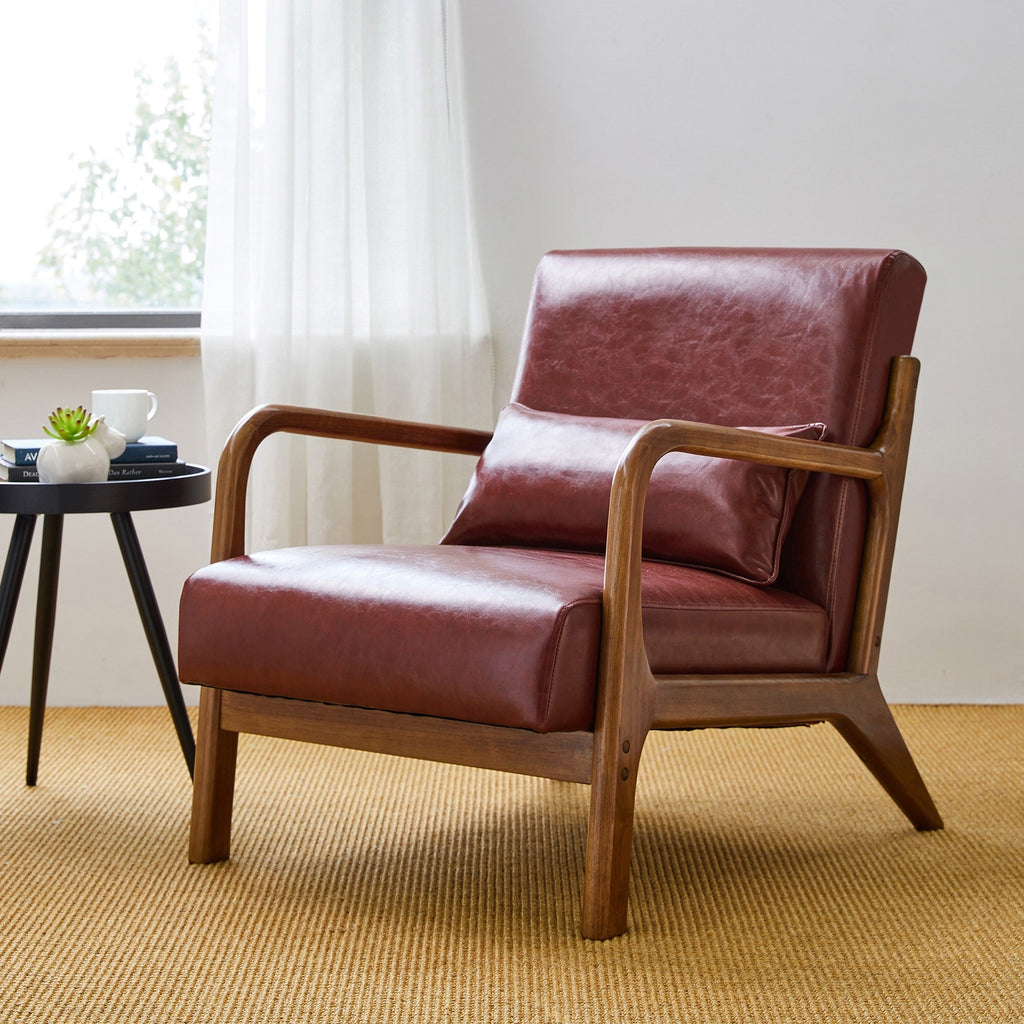 Fauteuil d'appoint moderne en cuir synthétique Glitzhome 30,75 po de hauteur, style milieu de siècle, avec coussin – 25,75 po de largeur x 33,75 po de profondeur x 30,75 po de hauteur