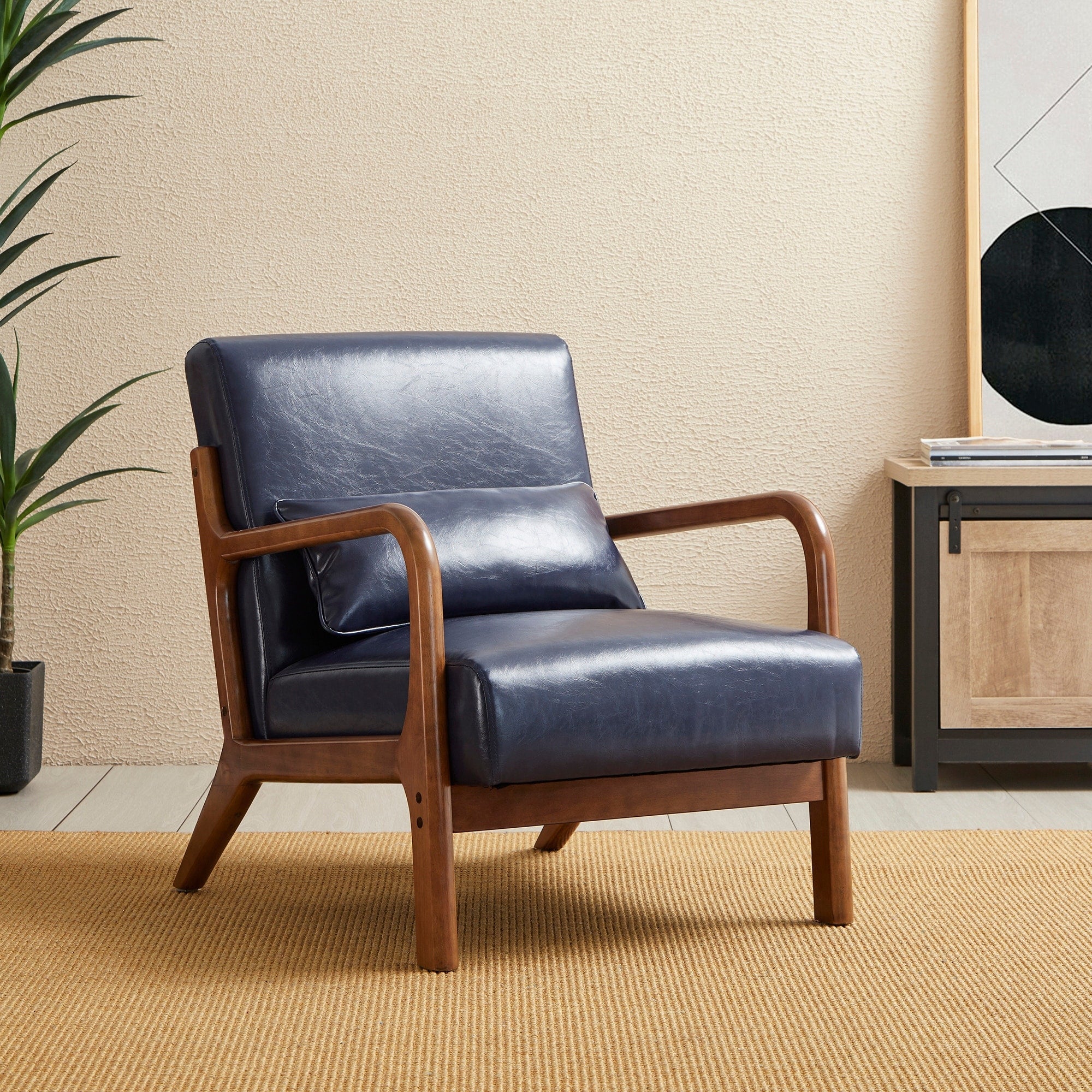 Fauteuil d'appoint moderne en cuir synthétique Glitzhome 30,75 po de hauteur, style milieu de siècle, avec coussin – 25,75 po de largeur x 33,75 po de profondeur x 30,75 po de hauteur