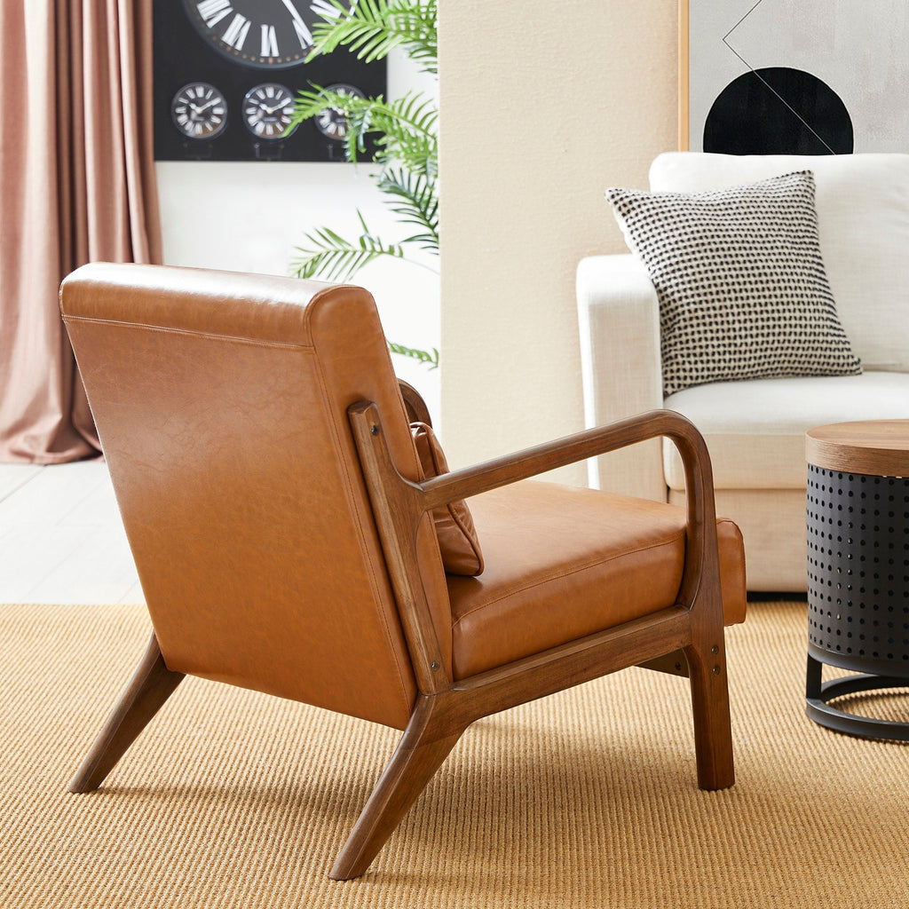 Fauteuil d'appoint moderne en cuir synthétique Glitzhome 30,75 po de hauteur, style milieu de siècle, avec coussin – 25,75 po de largeur x 33,75 po de profondeur x 30,75 po de hauteur