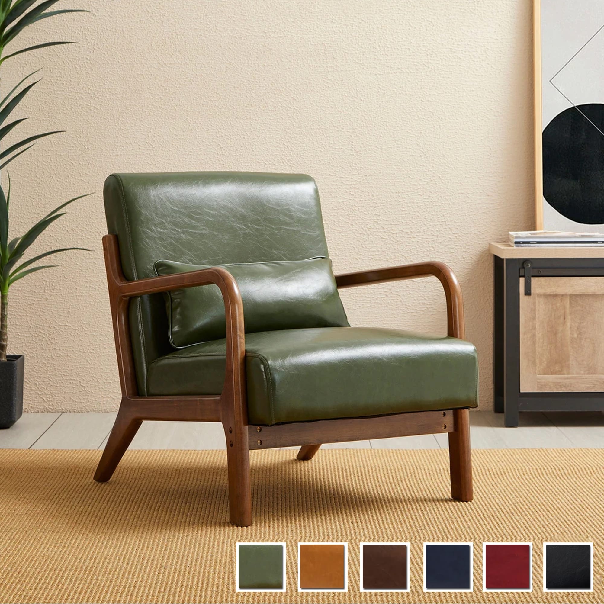 Fauteuil d'appoint moderne en cuir synthétique Glitzhome 30,75 po de hauteur, style milieu de siècle, avec coussin – 25,75 po de largeur x 33,75 po de profondeur x 30,75 po de hauteur