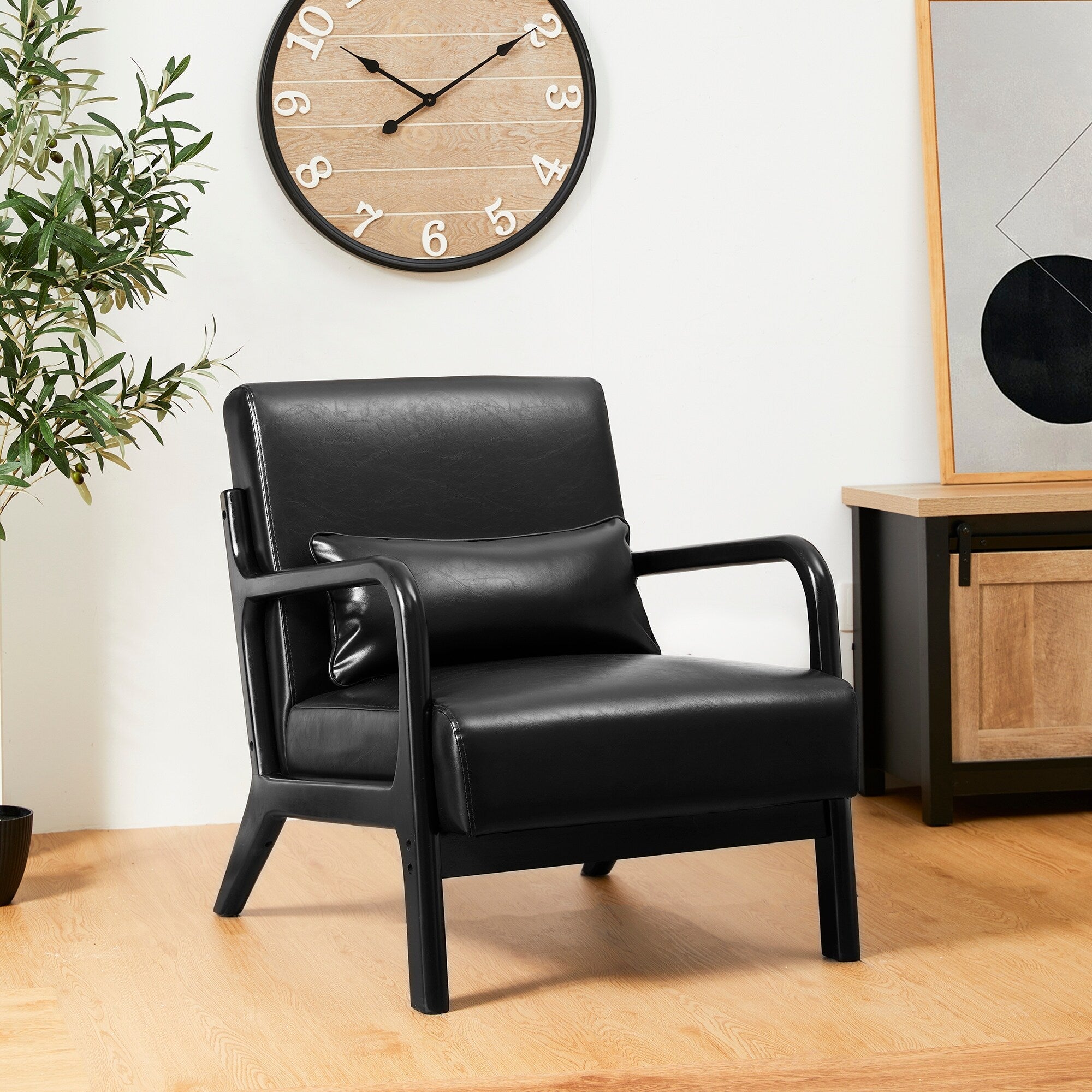 Fauteuil d'appoint moderne en cuir synthétique Glitzhome 30,75 po de hauteur, style milieu de siècle, avec coussin – 25,75 po de largeur x 33,75 po de profondeur x 30,75 po de hauteur
