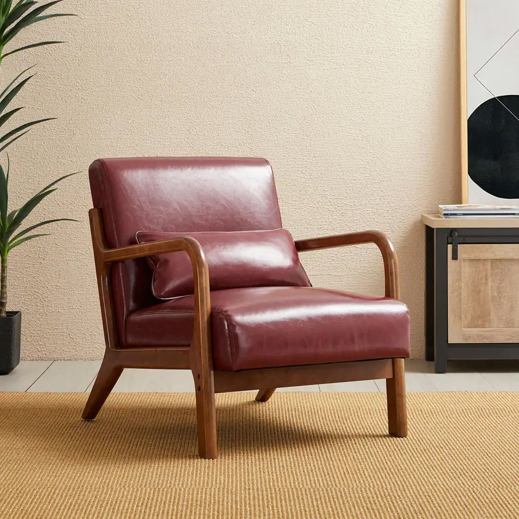 Fauteuil d'appoint moderne en cuir synthétique Glitzhome 30,75 po de hauteur, style milieu de siècle, avec coussin – 25,75 po de largeur x 33,75 po de profondeur x 30,75 po de hauteur