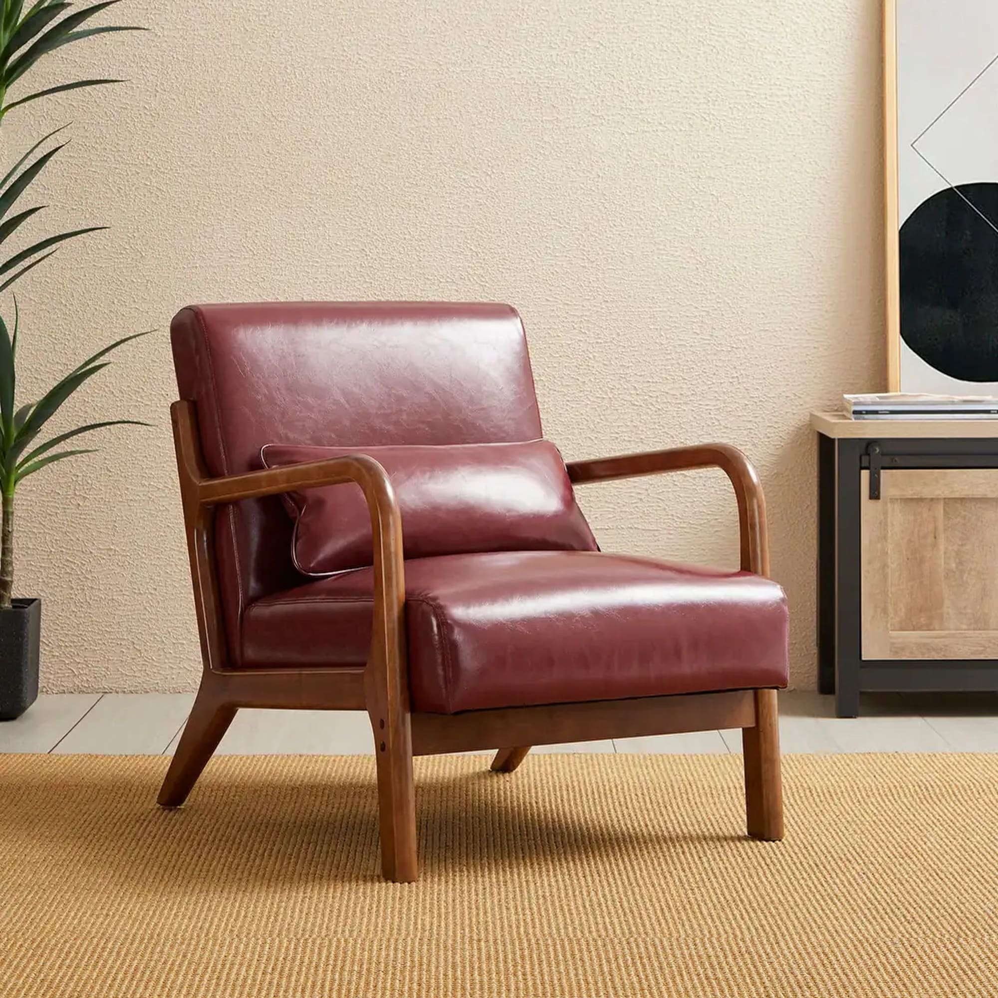 Fauteuil d'appoint moderne en cuir synthétique Glitzhome 30,75 po de hauteur, style milieu de siècle, avec coussin – 25,75 po de largeur x 33,75 po de profondeur x 30,75 po de hauteur