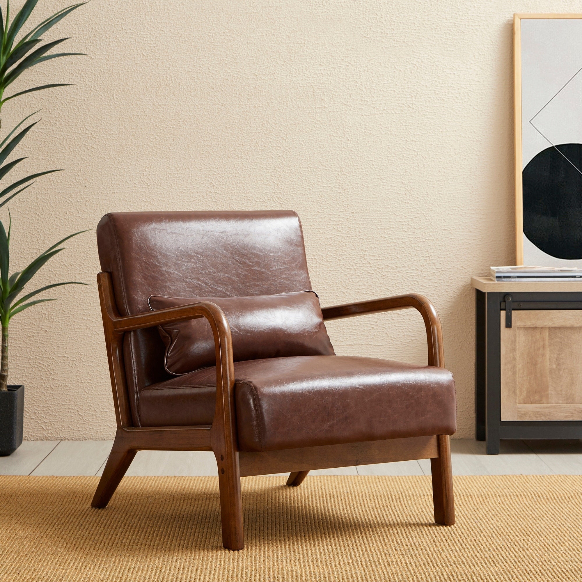 Fauteuil d'appoint moderne en cuir synthétique Glitzhome 30,75 po de hauteur, style milieu de siècle, avec coussin – 25,75 po de largeur x 33,75 po de profondeur x 30,75 po de hauteur