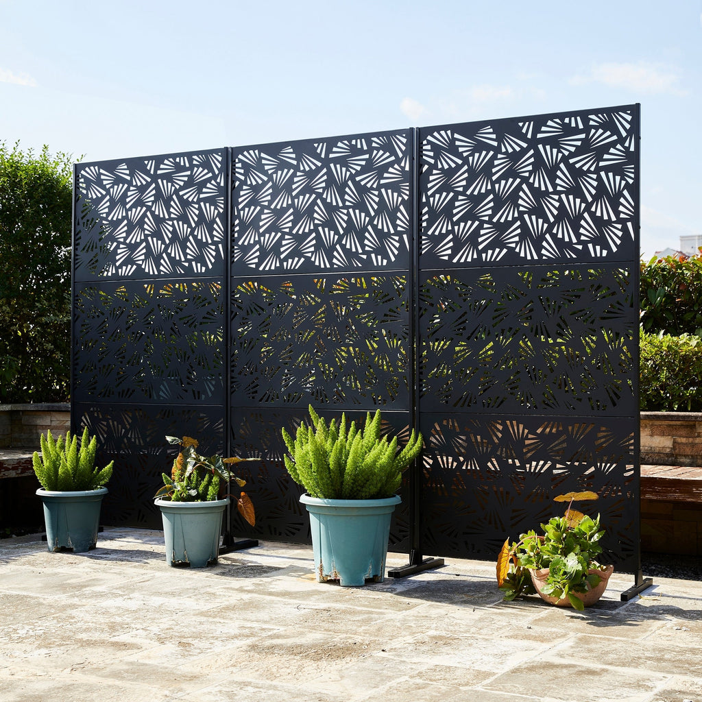 Paravent de confidentialité à 3 panneaux galvanisé à motifs floraux de 6 pieds de Glitzhome