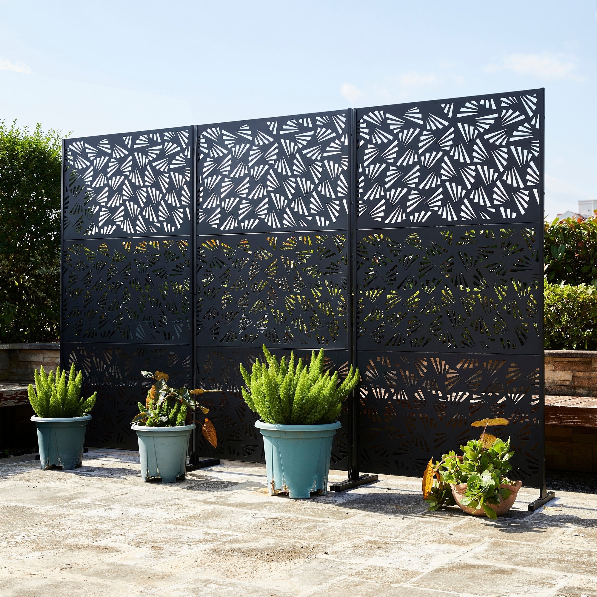Paravent de confidentialité à 3 panneaux galvanisé à motifs floraux de 6 pieds de Glitzhome