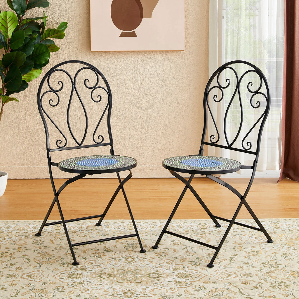 Ensemble de bistrot pliant d'extérieur en métal Glitzhome 3 pièces avec table et chaises