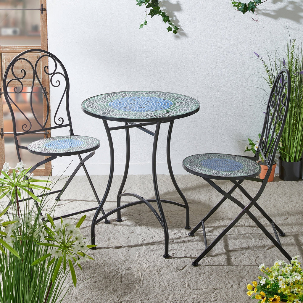Ensemble de bistrot pliant d'extérieur en métal Glitzhome 3 pièces avec table et chaises