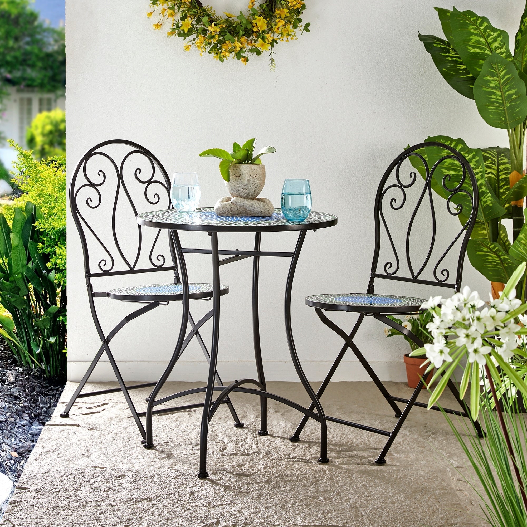 Ensemble de bistrot pliant d'extérieur en métal Glitzhome 3 pièces avec table et chaises