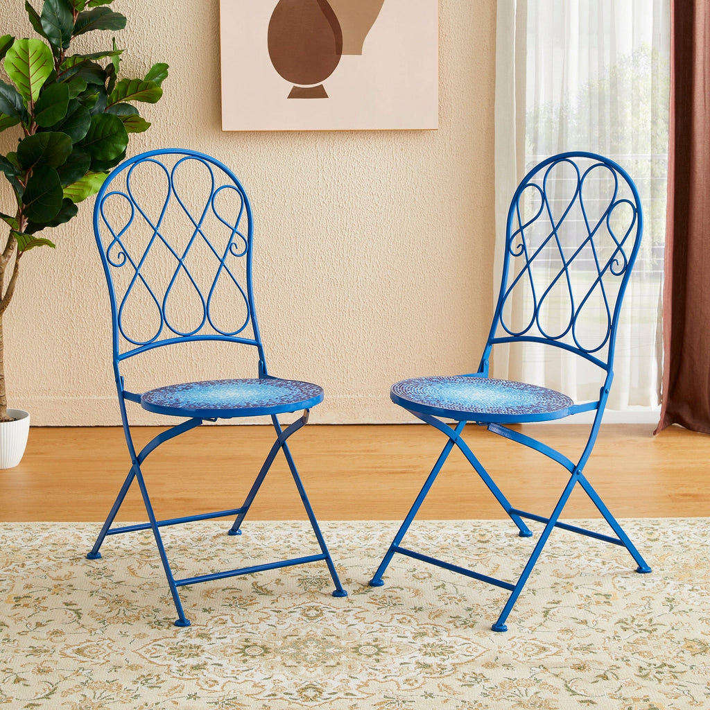 Ensemble de bistrot pliant d'extérieur en métal Glitzhome 3 pièces avec table et chaises