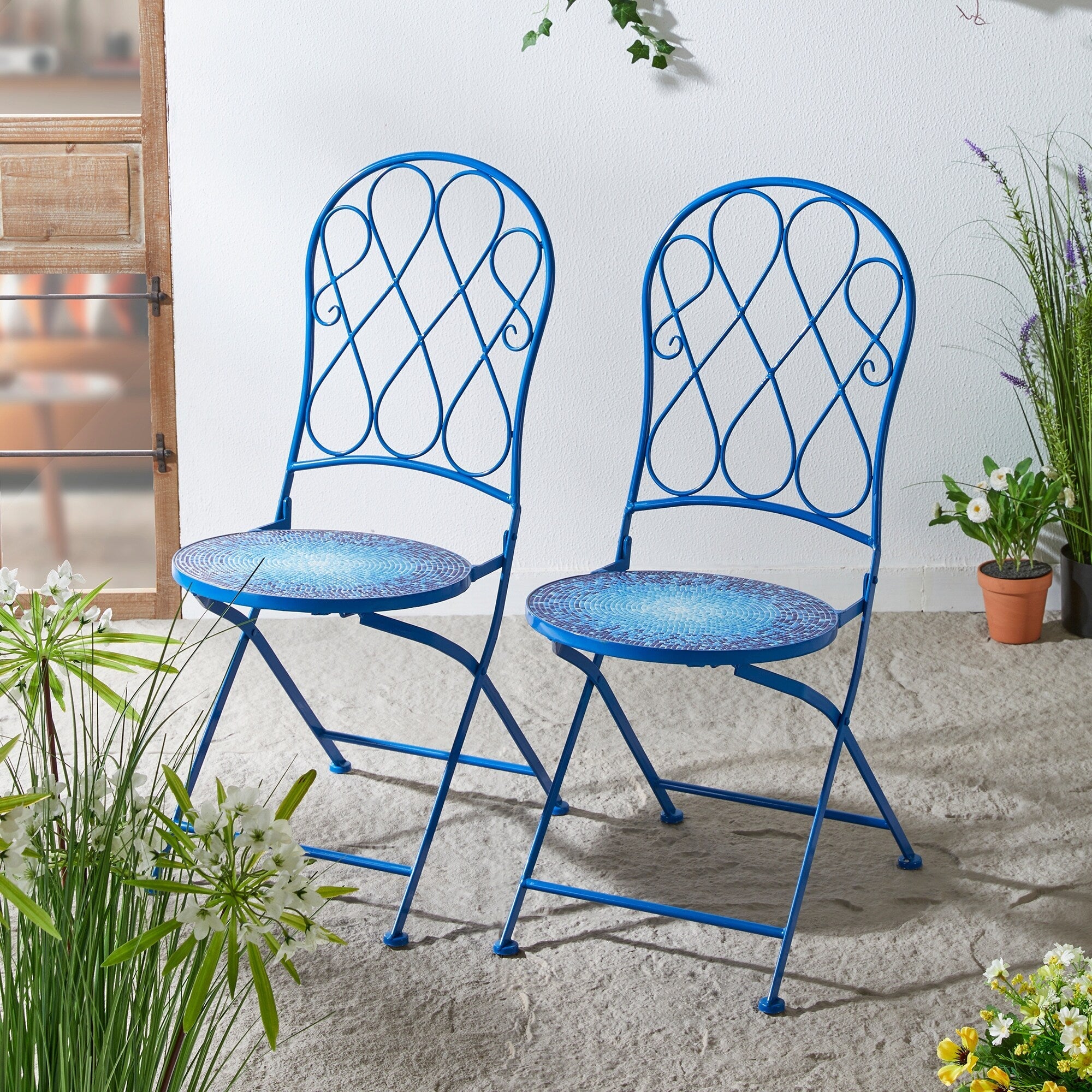 Ensemble de bistrot pliant d'extérieur en métal Glitzhome 3 pièces avec table et chaises