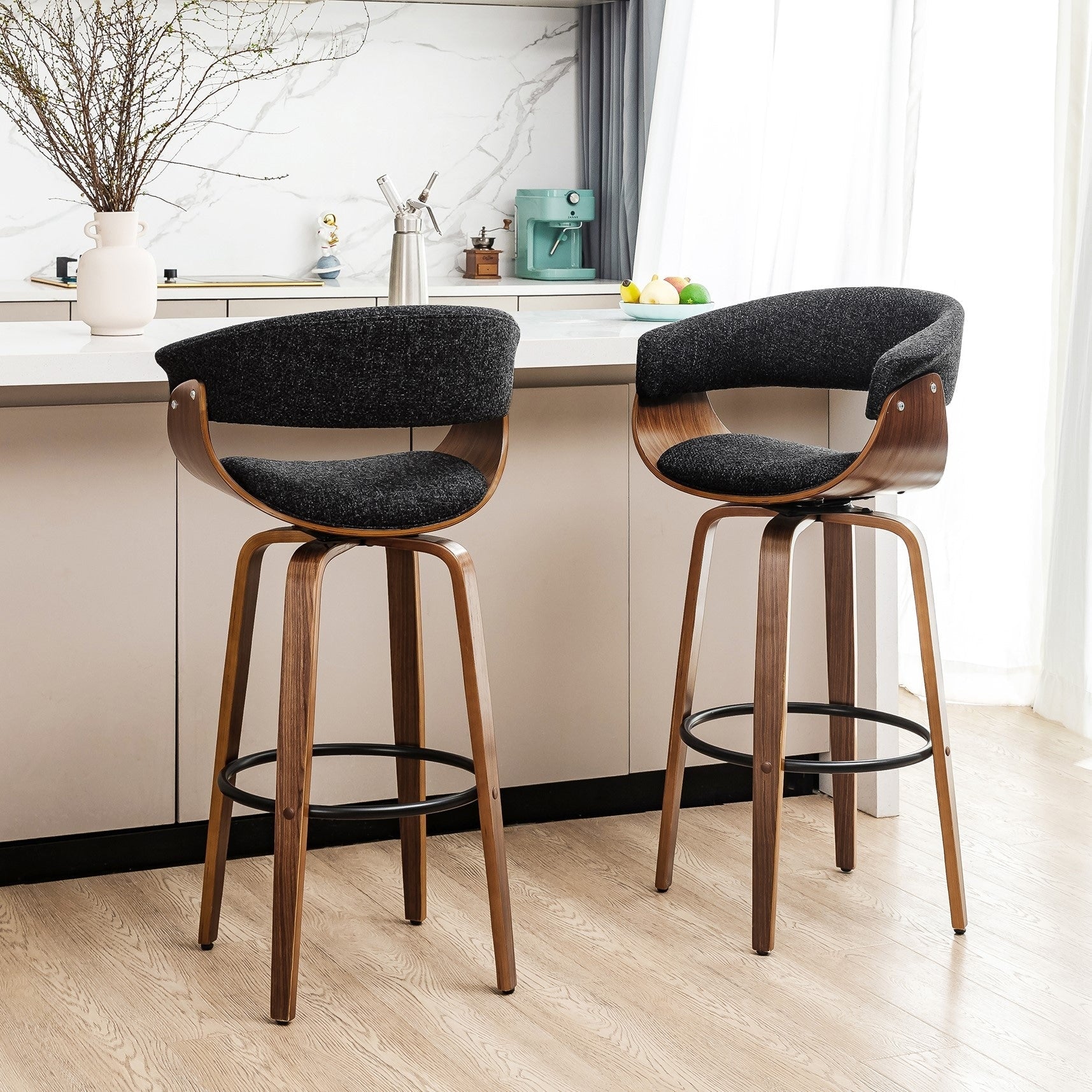Glitzhome Lot de 2 ou 4 tabourets de bar pivotants modernes en bois à hauteur de comptoir et de bar