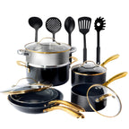 Batterie de cuisine antiadhésive en céramique noire Gotham Steel, 15 pièces, avec ustensiles