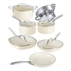 Batterie de cuisine Gotham Steel Cream 12 pièces, casseroles et poêles, en céramique ultra antiadhésive avec poignées isolantes