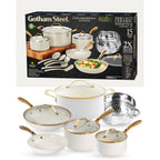 Batterie de cuisine antiadhésive en céramique Gotham Steel Cream, 15 pièces, avec ustensiles